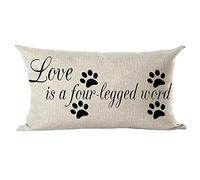 Ramirar Black Word Art Quote Love is A Four-Legged Word Dog Paw Prints Decorative Lumbar Throw Pillow Cover Case Home Living Room Bed Sofa Car Cotton Linen Rectangular 12 x 20 Inches