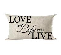 Ramirar Black Word Art Quote Love The Life You Live for Lover Inspirational Decorative Lumbar Throw Pillow Cover Case Home Living Room Bed Sofa Car Cotton Linen Rectangular 12 x 20 Inches