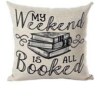 Ramirar Black Word Art Quote My Weekend is All Booked Watercolor Books Library Reading Decorative Throw Pillow Cover Case Home Living Room Bed Sofa Car Cotton Linen Square 18 x 18 Inches