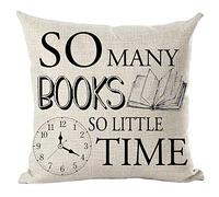 Ramirar Black Word Art Quote So Many Books So Little Time Clock Book Club Library Reading Room Decorative Throw Pillow Cover Case Home Living Room Bed Sofa Car Cotton Linen Square 18 x 18 Inches