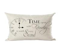 Ramirar Black Word Art Quote Time Spent with Family Every Second is Worth Clock Decorative Lumbar Throw Pillow Cover Case Home Living Room Bed Sofa Car Cotton Linen Rectangular 12 x 20 Inches