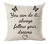 ramirar Black Word Art Quote You Can Do It Always Follow Your Dreams Love Star Butterflies Decorative Throw Pillow Cover Case Cushion Home Living Room Bed Sofa Car Cotton Linen Square 18 x 18 Inches