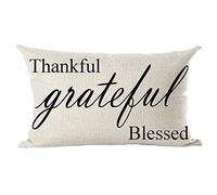 ramirar Black Word Art Thankful Grateful Blessed Gift for Thanksgiving Day Decorative Lumbar Throw Pillow Cover Case Cushion Home Living Room Bed Sofa Car Cotton Linen Rectangular 12 x 20 Inches