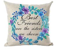 Ramirar Black Word Quote Best Friends are The Sisters We Choose Blue Purple Flower Round Decorative Throw Pillow Cover Case Cushion Home Living Room Bed Sofa Car Cotton Linen Square 18 x 18 Inches