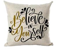 Ramirar Brown Black Word Art Quote Believe in Yourself Inspirational Decorative Throw Pillow Cover Case Home Living Room Bed Sofa Car Cotton Linen Square 18 x 18 Inches