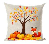 ramirar Brown Maple Tree Yellow Orange Leaves Pumpkins Fruits Lovely Fox Autumn Fall Y'all Decorative Throw Pillow Cover Case Cushion Home Living Room Bed Sofa Car Cotton Linen Square 18 x 18 Inches