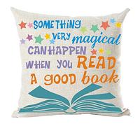 ramirar Colorful Word Art Quote Something Very Magical Can Happen When You Read A Good Book Decorative Throw Pillow Cover Case Cushion Home Living Room Bed Sofa Car Cotton Linen Square 18 x 18 Inches