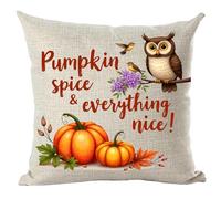 Ramirar Fall Y'all Autumn Orange Word Art Pumpkin Spice & Everything Nice Owl Birds Flowers Decorative Throw Pillow Cover Case Home Living Room Bed Sofa Car Cotton Linen Square 18 x 18 Inches