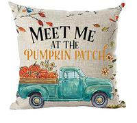 ramirar Fall Y'all Autumn Watercolor Blue Pickup Truck Maple Leaves Sunflowers Pumpkin Patch Decorative Throw Pillow Cover Case Cushion Home Living Room Bed Sofa Car Cotton Linen Square 18 x 18 Inches