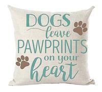 Ramirar Green Word Art Quote Dogs Leave Pawprints On Your Heart Gift for Pet Dog Lover Decorative Throw Pillow Cover Case Home Living Room Bed Sofa Car Cotton Linen Square 18 x 18 Inches