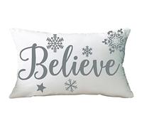 Ramirar Grey Word Art Believe Snowflakes Merry Christmas Winter Decorative Soft White Velvet Lumbar Throw Pillow Cover Case Home Living Room Bed Sofa Car Rectangular 12 x 20 Inches