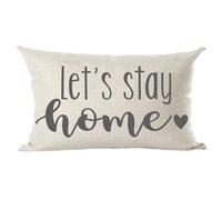 ramirar Grey Word Art Quote Let's Stay Home Love Gift for Family Lover Decorative Lumbar Throw Pillow Cover Case Cushion Home Living Room Bed Sofa Car Cotton Linen Rectangular 12 x 20 Inches