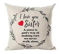 ramirar Hand Painted Black Word Art Quote I Love You Sister Grasses Leaves Round Inspirational Decorative Throw Pillow Cover Case Cushion Home Living Room Bed Sofa Car Cotton Linen Square 18 x 18 Inch