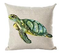 ramirar Hand Painted Ink Oil Painting Watercolor Beautiful Yellow Green Sea Turtle Decorative Throw Pillow Cover Case Cushion Home Living Room Bed Sofa Car Soft Cotton Linen Square 18 x 18 Inches
