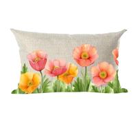 ramirar Hand Painted Ink Oil Painting Watercolor Pink Poppy Flowers Buds Decorative Lumbar Throw Pillow Cover Case Cushion Home Living Room Bed Sofa Car Cotton Linen Rectangular 12 x 20 Inches