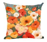 ramirar Hand Painted Ink Oil Painting Watercolor Red Orange White Poppy Flowers Brown Decorative Throw Pillow Cover Case Cushion Home Living Room Bed Sofa Car Soft Cotton Linen Square 18 x 18 Inches