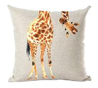 ramirar Hand Painted Ink Painting Brown Giraffe Spotted Deer Decorative Throw Pillow Cover Case Cushion Home Living Room Bed Sofa Car Cotton Linen Square 18 x 18 Inches