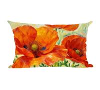 ramirar Hand Painted Ink Painting Red Poppy Flowers Leaves Brown Background Decorative Lumbar Throw Pillow Cover Case Cushion Home Living Room Bed Sofa Car Faux Cotton Linen Rectangular 12 x 20 Inches