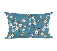 Ramirar Hand Painted Ink Painting Watercolor Birds Flowers Blue Background Decorative Lumbar Throw Pillow Cover Case Home Living Room Bed Sofa Car Cotton Linen Rectangular 12 x 20 Inches