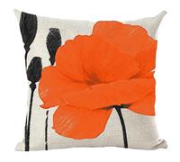 ramirar Hand Painted Ink Painting Watercolor Orange Poppy Flower Grey Buds Mother's Day Decorative Throw Pillow Cover Case Cushion Home Living Room Bed Sofa Car Cotton Linen Square 18 x 18 Inches