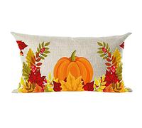 ramirar Hand Painted Ink Painting Watercolor Orange Pumpkin Red Maple Leaves Decorative Lumbar Throw Pillow Cover Case Cushion Home Living Room Bed Sofa Car Cotton Linen Rectangular 12 x 20 Inches