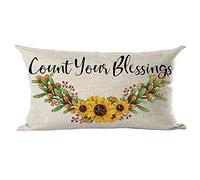 ramirar Hand Painted Ink Painting Watercolor Sunflower Count Your Blessings Decorative Lumbar Throw Pillow Cover Case Cushion Home Living Room Bed Sofa Car Soft Cotton Linen Rectangular 12 x 20 Inches