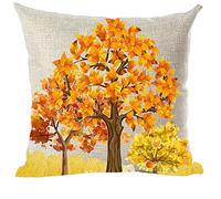 ramirar Hand Painted Ink Painting Yellow Orange Maple Trees Leaves Autumn Fall Y'all Decorative Throw Pillow Cover Case Cushion Home Living Room Bed Sofa Car Cotton Linen Square 18 x 18 Inches