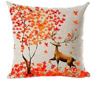 ramirar Hand Painted Orange Maple Leaves Brown Deer Autumn Fall Y'all Decorative Throw Pillow Cover Case Cushion Home Living Room Bed Sofa Car Faux Cotton Linen Square 18 x 18 Inch