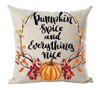 ramirar Hand Painted Watercolor Orange Pumpkins Leaves Fruits Pumpkin Spice Everything Nice Decorative Throw Pillow Cover Case Cushion Home Living Room Bed Sofa Car Cotton Linen Square 18 x 18 Inches