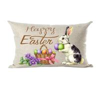 ramirar Happy Easter Watercolor Colorful Eggs Purple Flowers Lovely Rabbit Decorative Lumbar Throw Pillow Cover Case Cushion Home Living Room Bed Sofa Car Cotton Linen Rectangular 12 x 20 Inches