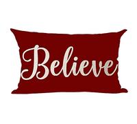 Ramirar Happy New Year Merry Christmas Believe Claret Wine Red Background Decorative Lumbar Throw Pillow Cover Case Home Living Room Bed Sofa Car Cotton Linen Rectangular 12 x 20 Inch