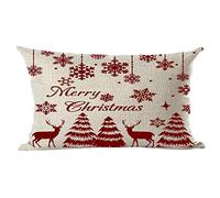 Ramirar Happy New Year Merry Christmas Claret Wine Red Trees Deer Snowflake Star Decorative Lumbar Throw Pillow Cover Case Home Living Room Bed Sofa Car Cotton Linen Rectangular 12 x 20 Inches