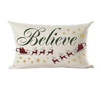 ramirar Happy New Year Merry Christmas Deer Stars Believe Inspirational Decorative Lumbar Throw Pillow Cover Case Cushion Home Living Room Bed Sofa Car Cotton Linen Rectangular 12 x 20 Inches