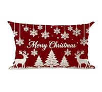 Ramirar Happy New Year Merry Christmas Trees Deer Snowflake Claret Wine Red Decorative Lumbar Throw Pillow Cover Case Home Living Room Bed Sofa Car Cotton Linen Rectangular 12 x 20 Inches