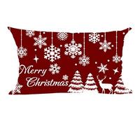 Ramirar Happy New Year Merry Christmas Trees Deer Snowflake Star Claret Wine Red Decorative Lumbar Throw Pillow Cover Case Home Living Room Bed Sofa Car Cotton Linen Rectangular 12 x 20 Inches