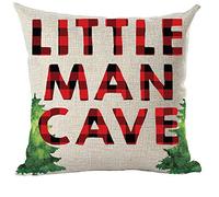 ramirar Happy New Year Merry Christmas Wine Red Lattice Word Little Man Cave Pine Tree Decorative Throw Pillow Cover Case Cushion Home Living Room Bed Sofa Car Faux Cotton Linen Square 18 x 18 Inches