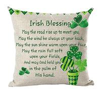Ramirar Happy St. Patrick's Day Green Potted Plant Clovers Heart Quote Irish Blessing Throw Pillow Cover Case Home Living Room Bed Sofa Car Cotton Linen Square 18 x 18 Inches