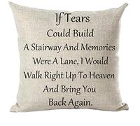 ramirar If Tears Could Build A Stairway and Memories were A Lane I Would Walk Right Up to Heaven Throw Pillow Cover Case Cushion Home Living Room Bed Sofa Car Cotton Linen Square 18 x 18 Inches