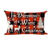 Ramirar I'm Dreaming of A White Christmas Tree Deer Snowflakes Claret Wine Red Decorative Lumbar Throw Pillow Cover Case Home Living Room Bed Sofa Car Cotton Linen Rectangular 12 x 20 Inches