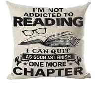 Ramirar I'm Not Addicted to Reading I Can Quit As Soon As I Finish One More Chapter Book Decorative Throw Pillow Cover Case Home Living Room Bed Sofa Car Cotton Linen Square 18 x 18 Inches