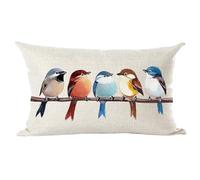 Ramirar Ink Oil Painting Watercolor Blue Brown Lovely Birds Spring Summer Decorative Lumbar Throw Pillow Cover Case Cushion Home Living Room Bed Sofa Car Cotton Linen Rectangular 12 x 20 Inches