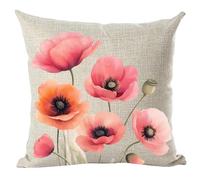 ramirar Ink Oil Painting Watercolor Orange Poppy Flowers Summer Decorative Throw Pillow Cover Case Cushion Home Living Room Bed Sofa Car Cotton Linen Square 18 x 18 Inches