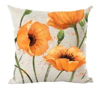 Ramirar Ink Oil Painting Watercolor Orange Poppy Flowers Summer Decorative Throw Pillow Cover Case Home Living Room Bed Sofa Car Cotton Linen Square 18 x 18 Inches
