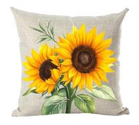 Ramirar Ink Oil Painting Watercolor Orange Sunflowers Green Leaves Summer Decorative Throw Pillow Cover Case Home Living Room Bed Sofa Car Cotton Linen Square 18 x 18 Inches