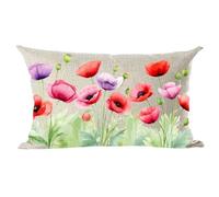 Ramirar Ink Oil Painting Watercolor Purple Poppy Flowers Buds Summer Decorative Lumbar Throw Pillow Cover Case Home Living Room Bed Sofa Car Cotton Linen Rectangular 12 x 20 Inches