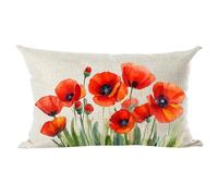 Ramirar Ink Oil Painting Watercolor Red Orange Poppy Flowers Green Leaves Decorative Lumbar Throw Pillow Cover Case Home Living Room Bed Sofa Car Cotton Linen Rectangular 12 x 20 Inches
