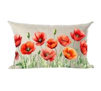 Ramirar Ink Oil Painting Watercolor Retro Red Orange Pink Poppy Flowers Decorative Lumbar Throw Pillow Cover Case Home Living Room Bed Sofa Car Cotton Linen Rectangular 12 x 20 Inches