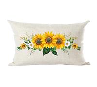 Ramirar Ink Oil Painting Watercolor Yellow Orange Sunflowers Summer Decorative Lumbar Throw Pillow Cover Case Home Living Room Bed Sofa Car Cotton Linen Rectangular 12 x 20 Inches