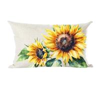 Ramirar Ink Oil Painting Watercolor Yellow Sunflowers Green Leaves Summer Decorative Lumbar Throw Pillow Cover Case Home Living Room Bed Sofa Car Cotton Linen Rectangular 12 x 20 Inches