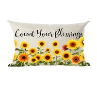 Ramirar Ink Oil Painting Yellow Sunflowers Count Your Blessings Summer Fall Decorative Lumbar Throw Pillow Cover Case Home Living Room Bed Sofa Car Cotton Linen Rectangular 12 x 20 Inches